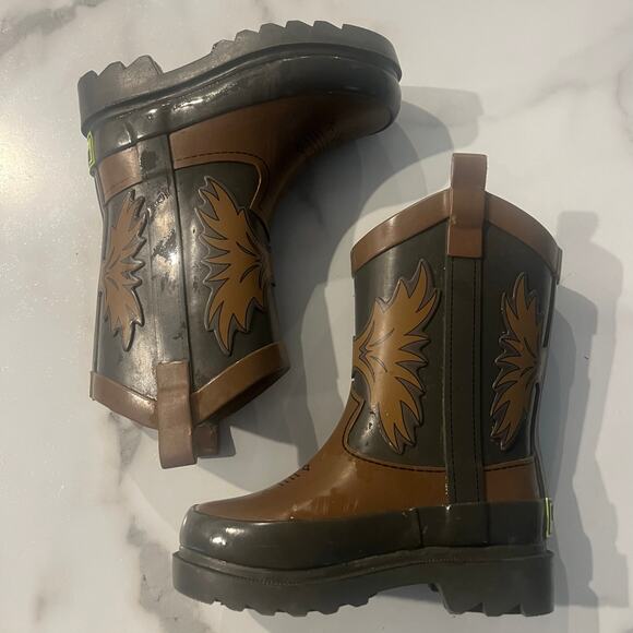 Western Chief Rain Boots Cowboy Boot Gollashes Brown Black Toddler Size 6 - Picture 1 of 6